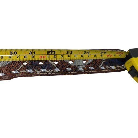 Handcrafted Brown Western Leather Belt Hand Painted Silver Eagle Embossing 32 - Picture 7 of 13